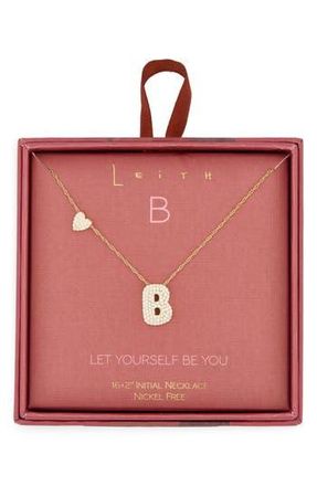 Leith Cubic Zirconia Heart & Bubble Initial Pendant Necklace in B- Clear- Gold at Nordstrom Rack
