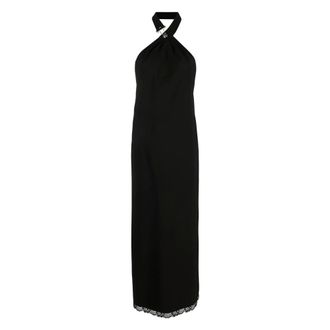 Moschino Kleedjes, Dames, Zwart, L, Polyester, Halter Neck Midi Jurk