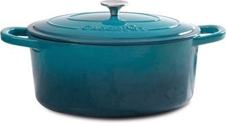 Crock-pot Artisan 5 Quart Round Enameled Cast Iron Dutch Oven in Teal Ombre
