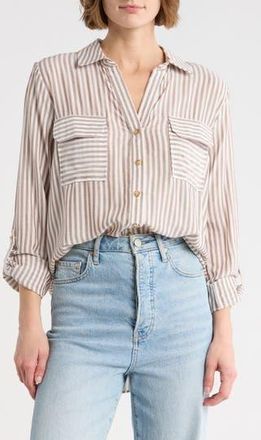 Blu Pepper Stripe Long Sleeve Button-Up Shirt in Brown at Nordstrom Rack, Size Medium