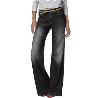 Generic Wide Leg Jeans for Women Pull On Wide Leg Jeans for Women UK Elastic High Waisted Flare Wide Leg Trousers Baggy Stretchy Denim Pants Slim Fit Casual L