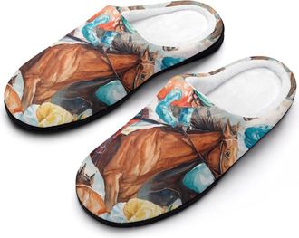 Generic Horse Race Jockeys Mens Slippers House Slipper Anti-skid Sole Indoor Shoes Outdoor Comfort Cotton
