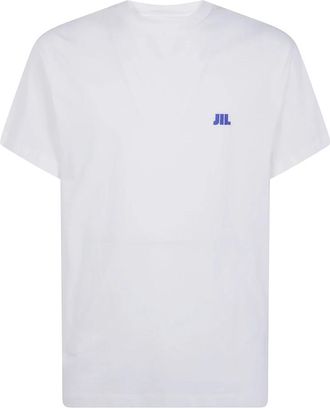 Jil Sander T-shirt met ronde hals en geborduurd logo - Heren - T-shirts - Wit - M - Katoen - Tops