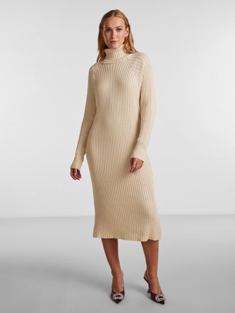 Y.A.S Strickkleid Y.A.S YASMAVI KNIT MIDI ROLLNECK DRESS, Damen, Gr. XXL, N-Gr, birch, Rippstrick, Obermaterial: 50% Baumwolle, 50% Polyacryl, unifarben, re