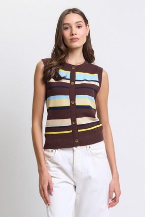 Central Park West Marlon Stripe Shell in Brown Stripe at Nordstrom, Size X-Small