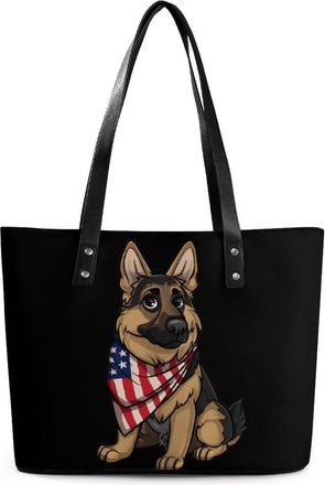 Generic German Shepherd U.S Flag Tote Bags for Women Cute Shoulder Purses Handbags