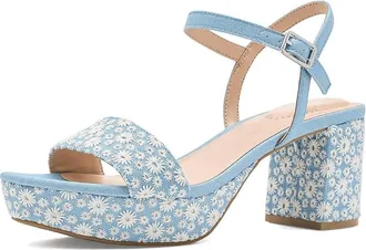 Bandolino Pennie Womens Dress Sandals Light Blue/Cream Daisy Linen : 7.5 M, Faux Leather