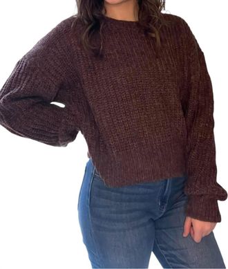 Miss Love Solid Ribbed Knit Drop Shoulder Sweater In Chocolate Brown