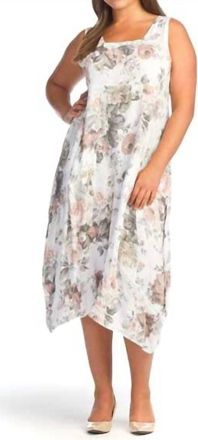 Papillon Floral Linen Panelled Dress In White