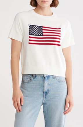 Vigoss American Flag Short Sleeve Sweater in White at Nordstrom Rack, Size Medium