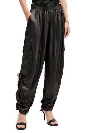 AllSaints Kaye Relaxed Fit Satin Cargo Pants in Metallic Black at Nordstrom Rack, Size X-Small