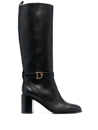 Dsquared2 logo-buckle leather boots - women - Calf Leather/Calf Leather/Calf Leather/Rubber - 36 - Black