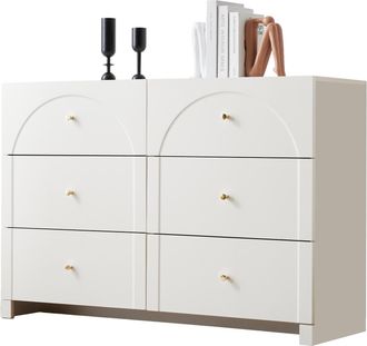 STILVORA C&oacute;moda Con 6 Cajones, Estilo Rom&aacute;ntico Cl&aacute;sico Para Dormitorio Y Sal&oacute;n, En Tablero De Part&iacute;culas, Blanco, 120&times;40&times;82 Cm