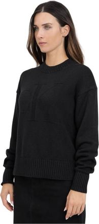 Calvin Klein Jeans Zwarte Crewneck Sweater met Monogram - Dames - Ronde hals truien - Zwart - XS - Katoen - Truien & Vesten