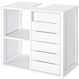 Kleankin Mueble Bajo De Lavabo Para Ba&ntilde;o Suspendido Compacto Con 2 Estantes Abiertos Y Zona Cerrada 60x30x54 Cm Blanco