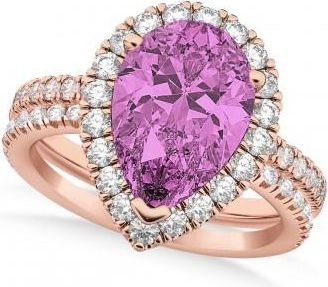 Allurez Pink Sapphire & Diamonds Pear-Cut Halo Bridal Set 14K Rose Gold (3.28ct)