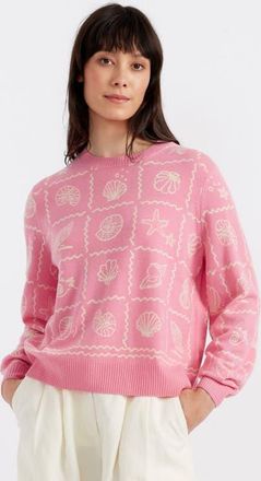 Chinti and Parker La Mer Printed Wool Cashmere Sweater in Punch Pink at Nordstrom, Size X-Large