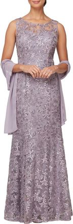 Alex Evenings Sequin Sleeveless Gown with Shawl in Wisteria at Nordstrom, Size 12