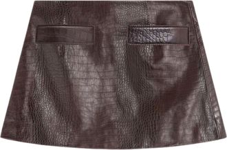 Frankie Shop Brown Crocodile Leather Mini Skirt