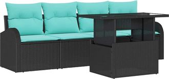 vidaXL Conjunto De Sof&aacute; De Jard&iacute;n 5 Uds. Negro Rattan De Poli&eacute;ster Vidaxl