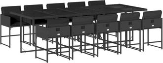 vidaXL Set De Comedor Jard&iacute;n 11 Pzas Con Cojines Rat&aacute;n Sint&eacute;tico Negro Vidaxl