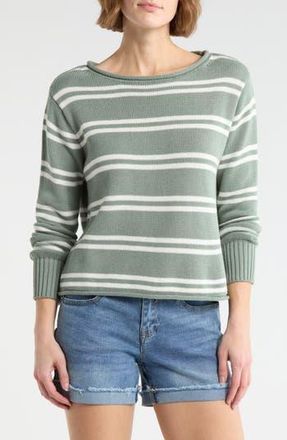 Vigoss Stripe Boat Neck Crop Sweater in Creme/Iceberg at Nordstrom Rack, Size X-Large