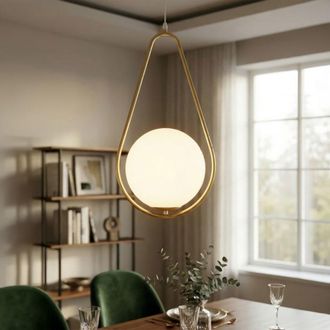 Mauro Ferretti L&aacute;mpara de metal dorado con esfera de vidrio blanco cm 24x20x47
