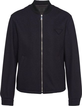 Prada triangle-logo blouson jacket - men - Cashmere/Wool - 50 - Black