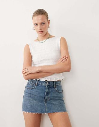 Abercrombie & Fitch Gonna pantalone corta in denim blu lavaggio vintage