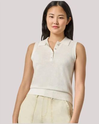 Lilla P Sleeveless Polo Sweater In White Linen