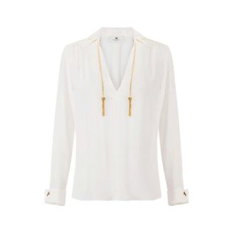 Elisabetta Franchi Blouses, female, White, Size: XL Blouse in Georgette with Jewel Details