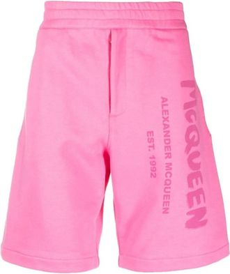 Alexander McQueen Roze Logo-Print Katoenen Shorts - Heren - Korte Broeken - Roze - M - Katoen - Korte Broeken
