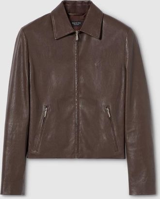 Gucci Washed Stretch Nappa Leather Jacket, Size L, Brown, Ready-to-wear