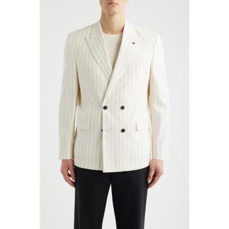 AllSaints Ridley Slim Fit Pinstripe Double Breasted Sport Coat in Ecru at Nordstrom, Size 38 Regular