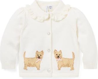 Janie and Jack Baby Dog Ruffle Collar Cardigan in White at Nordstrom, Size 12-18M