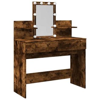 Berkfield Home Dressing Table with LED Smoked Oak 100x40x130 cm in Brown | Size: 100 x 40 x 130 cm