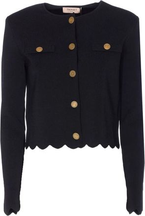 Twin-Set Cropped Jacket With Scalloped Hem And Gold-Tone Accents