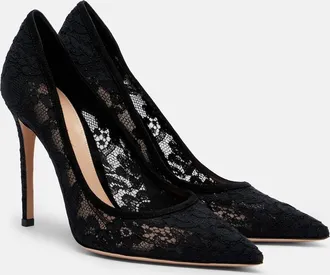 Gianvito Rossi Claudia suede-trimmed lace pumps