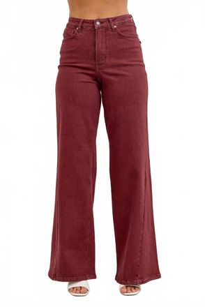 Judy Blue High Waisted Retro Wide Leg With Twisted Seams Jeans In Bordeaux
