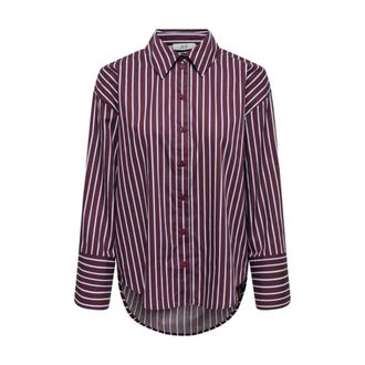 Jacqueline de Yong Gestreept katoenen shirt met lange mouwen - Dames - Overhemden - Rood - L - Katoen - Overhemden