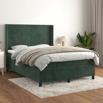 vidaXL Cama Box Spring Con Colch&oacute;n Terciopelo Verde Oscuro 140x200 Cm Vidaxl