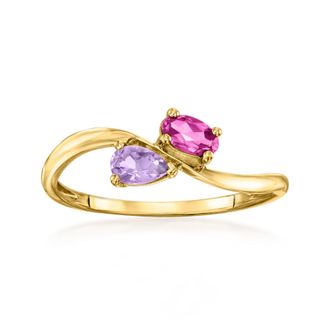 RS Pure by Ross-Simons Rhodolite Garnet and. Amethyst Bypass Ring in 14kt Yellow Gold