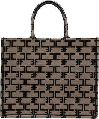 Elisabetta Franchi large monogram-jacquard tote bag - women - Polyamide/Cotton - One Size - Neutrals