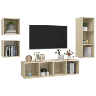 Berkfield Home Practical 4 Piece TV Cabinet Set Sonoma Oak Engineered Wood in Light Oak