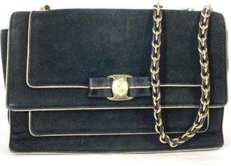 Ferragamo Pre-owned Cross Body Bags, female, Black, Size: ONE SIZE Pre-owned Suede Shoulder Bag