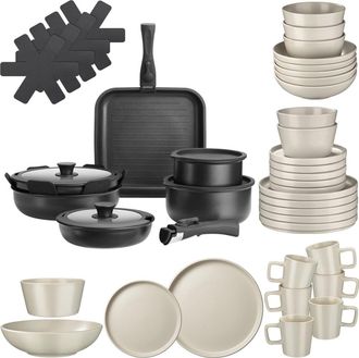 TecTake Set b&aacute;sico de cocina para 6 personas, 47 piezas, negro/gris topo