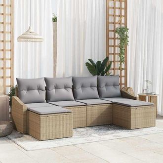 vidaXL Conjunto De Sof&aacute; De Jard&iacute;n 6 Pcs Beige Polirat&aacute;n Vidaxl