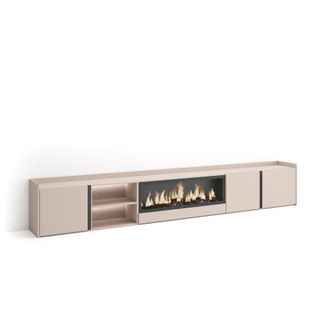 Skraut Home Skraut Home - Mueble Tv, Televisi&oacute;n, Muebles De Sal&oacute;n, Almacenaje, 315x35x50cm, Para Tv Hasta 80, Chimenea El&eacute;ctrica Xxl, Led, Estilo Moderno, Beige