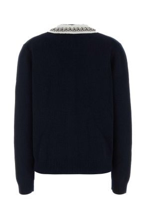 Prada Crystal-Collar Wool Blend Cardigan - Navy