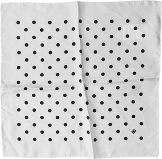 Dolce & Gabbana White Polka Dot Square Handkerchief Mens Scarf